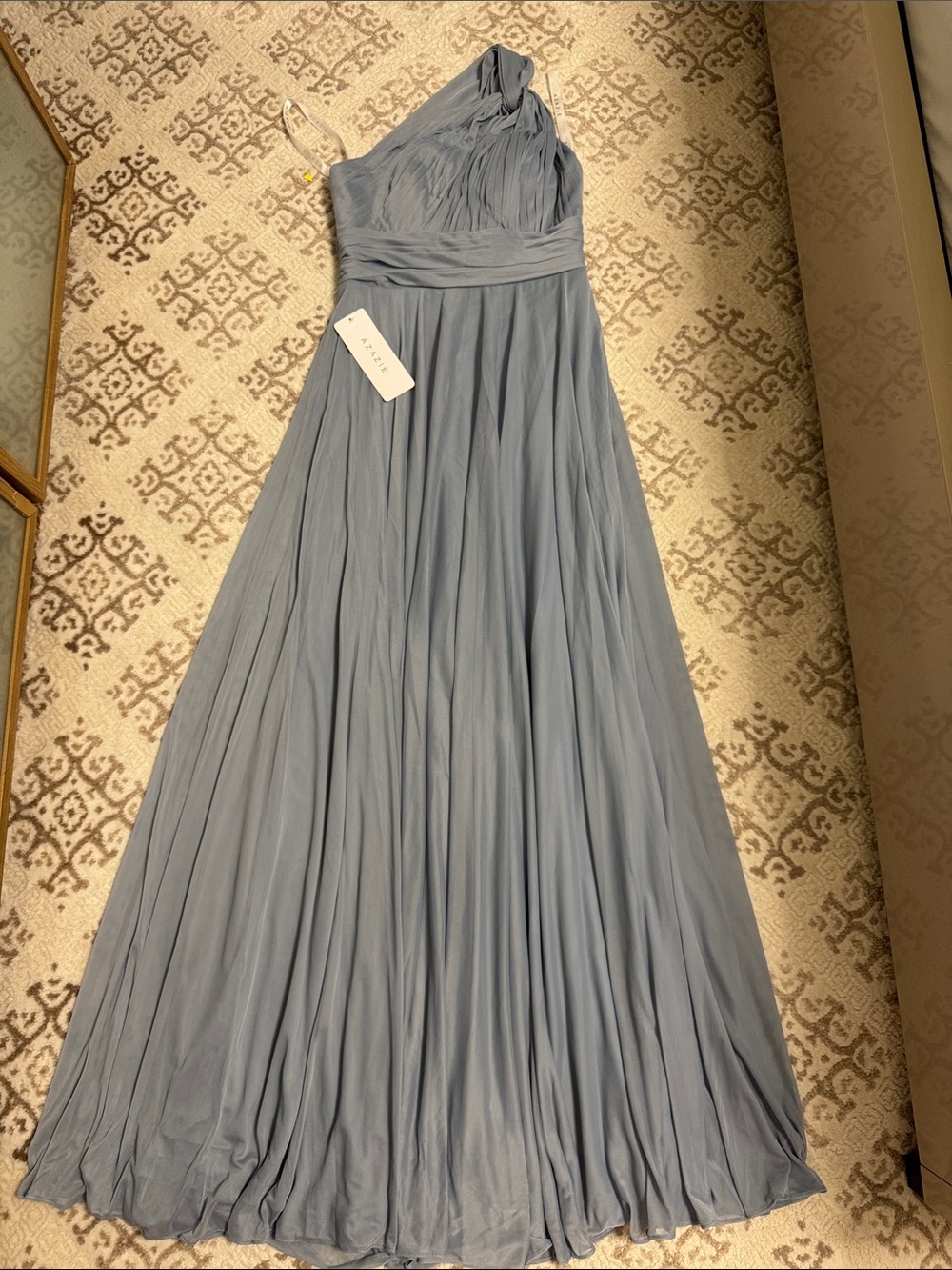 Azazie Slate Blue One-Shoulder Chiffon Gown